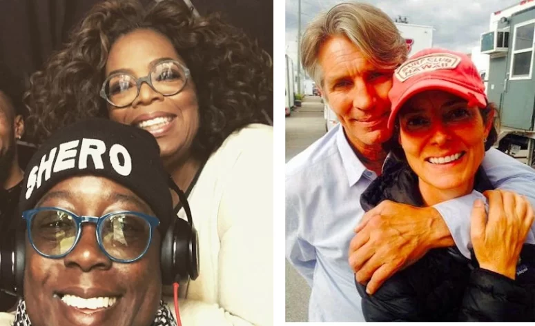 (left) Cheryl Dunye (who directs Episode 1.9) with Oprah Winfrey on the set of David Makes Man in 2019. (right) Mairzee Almas (director of Episode 1.5) with Eric Roberts.
