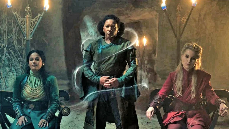 Priyanka Bose as Alanna, Clare Perkins as Kerene, and Kate Fleetwood as Liandrin - The Wheel of Time