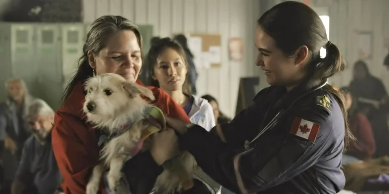 Michaela Washburn as Isabelle, Rebecca Kwan as Emma, and Morgan Holdstrom as Cryistal with Buttercup the dog - Skymed