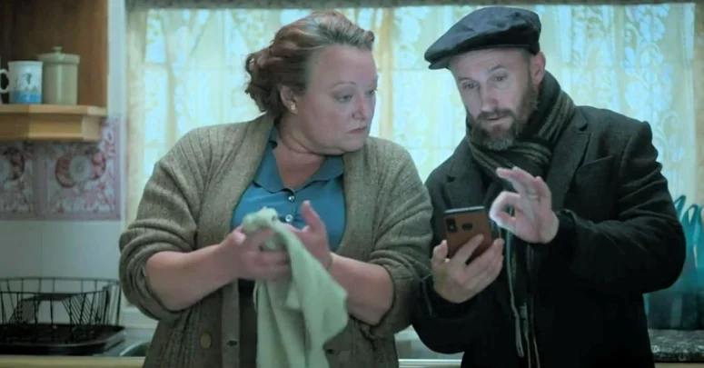 Robyn Scott as Aileen McClintock and Richard Wright Firth as her husband Gordon - Recipes for Love and Murder