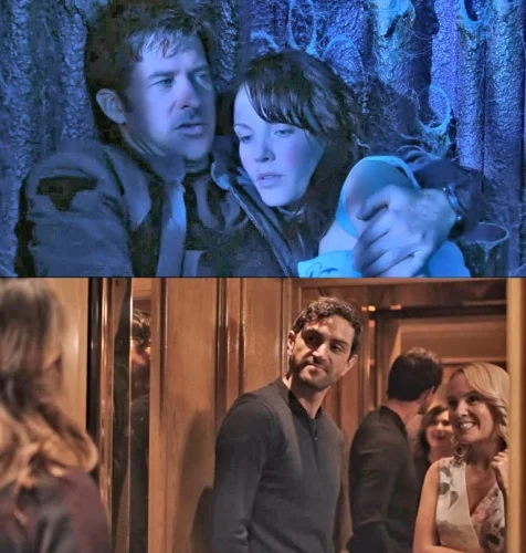 Joe Flanigan as John Sheppard and Jenn Bird as Neera - Stargate Atlantis 211 -- Luke Camelleri as Frank Bianchi and Jenn Bird as Felicity - Family Law 110