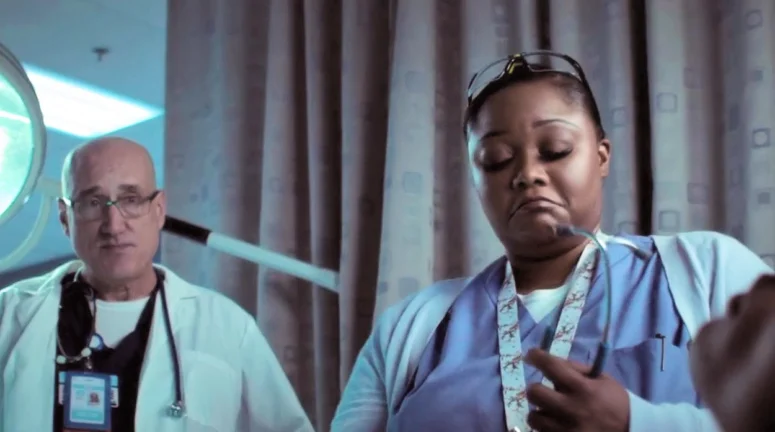 Kenny Alfonso as Dr. Salgado and Bria Brimmer as Nurse Hughes - Wolf Pack 101