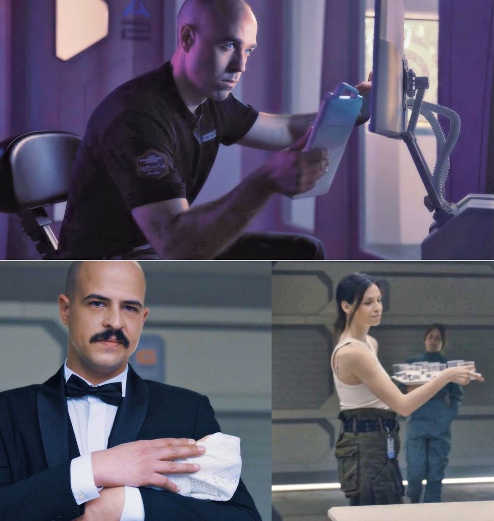 Pavle Jerinic as Felix Strickland, Davor Perunovic as his husband Robert, and Jelena Moore as Felix' assistant Stella Cogner - The Ark 104