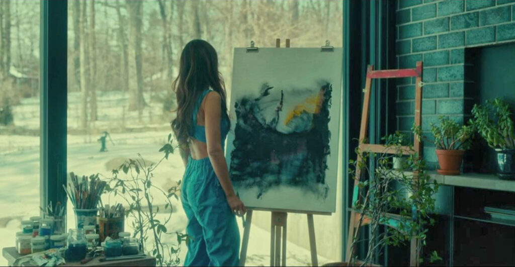 Jordana Brewster - Faye and her current painting - Simulant