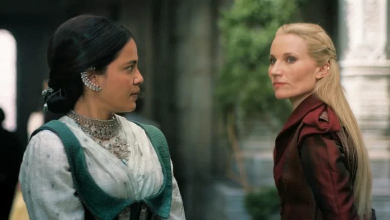 Alannah Mosvani eyes Leandrin suspiciously after Sheriam allows her to counsel Nynaeve - The Wheel of Time 201