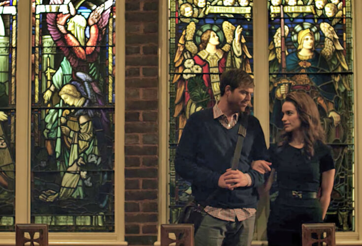 Emma and Adam with stained glass - A Sunday Kind of Love