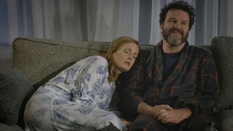 Isabel (Natasha Little) falls asleep watching an old movie with Albert (Douglas Hodge) - The Bet