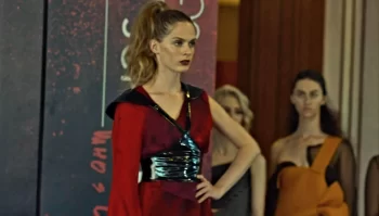 Chelsea (Hanneke Talbot) wearing gown designed by Rose - Rabid (2019)