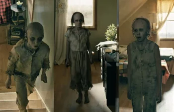 Three of the seven 'ghoulish children' - played by Isobel Del Degan, Altyn Hood, and William Cheverie - From 306