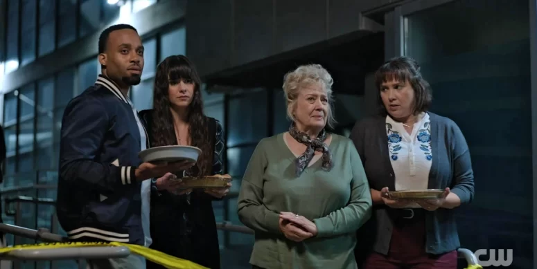 Suspects in the Berluti Knot murder - Josh and Rebecca Brown (Kareem Malcolm and Lanette Bonin), Betty Mercer (Barbara Pollard), and Carla Brewster (Rhona Rees) - Wild Cards 204