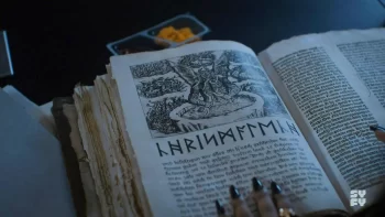 Page of the Book of Baphomet where Zooey finds the name Charismalech