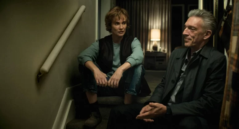 Diane Kruger as Terry and Vincent Cassel as Karsh in The Shrouds