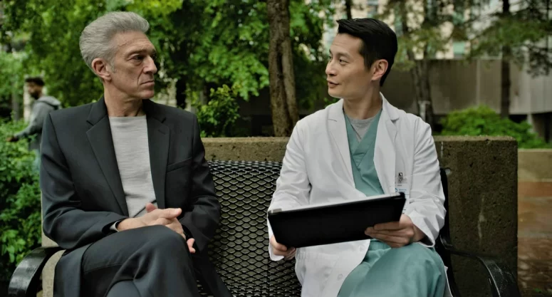 Jeff Yung as Dr. Zhao and Vincent Cassel as Karsh - The Shrouds