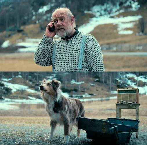 Trond Magnum as Lars Gundersen and his dog Solo, who alerts him to the approach of another troll - Troll 2