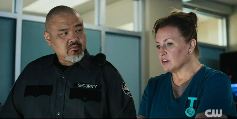 Simon Chin as Ray from hospital security and April Telek as Nurse Gayle - Wild Cards 303