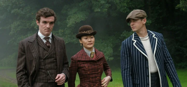 Donal Finn as James Moriarty, Zine Tseng as Princess Gulun Shou'an, and Hero Fiennes Tiffin as Sherlock Holmes - Young Sherlock Holmes 101