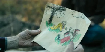 Victor's drawing of the Man in Yellow at the bottle tree, eating Miranda's corpse - From 404