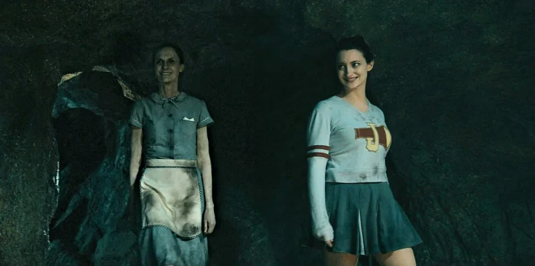 The Waitress (Terri Fraser-Smith) and The Cheerleader (Jennifer Mcpherson) pursue Jade and Tabitha as they try to leave with the bones - From 410