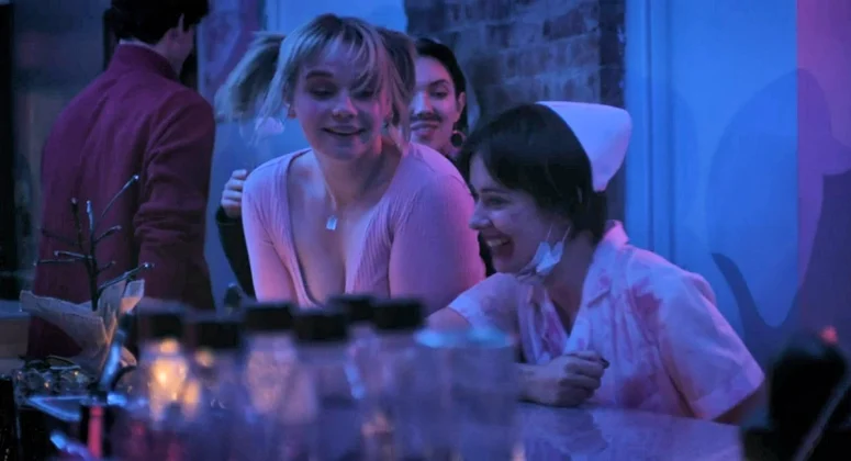 Two of the customers (Niamh Wilson and Morgan St. Onge) at Carol's bar - Son of Sara