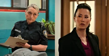 Caroline Battista as Officer Piller and Olivia Cheng as Detective Violet Xiao - Private Eyes 101