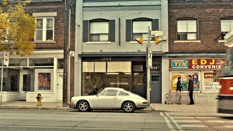 The office of Everett Investigations in the first episode of Private Eyes. That's Matt Shade's Porsche 911E sitting front.